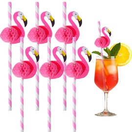 XIEXIESHER 3D Flamingo Cocktail Straws, Pack of 50 Funny Hawaiian Tropical Party Straws, Biodegradable, Summer Party Drink Decoration for Cold Drinks, Smoothies (Random Colour)