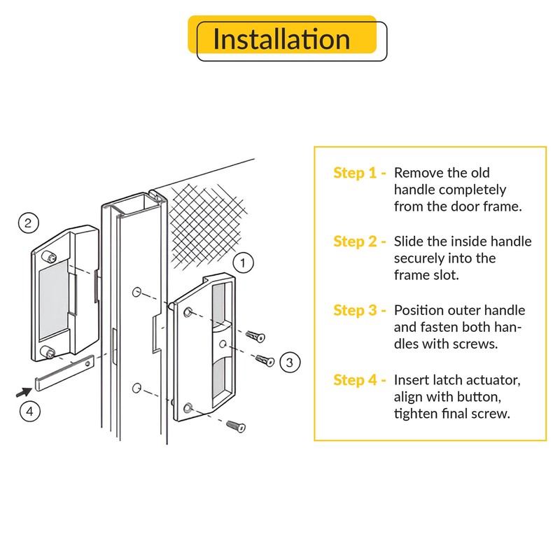 Brixwell Patio Screen Door Latch Set, Black Finish, Plastic Construction,