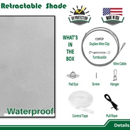 Goleray 4'x4' Retractable Pergola Canopy Replacement Shade Cover Patio Awnings, Waterproof Outdoor Sun Shade Sail with Cable Hardware for Deck Porch Garage Backyard, Light Gray