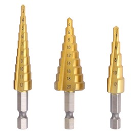 CeyMlem 3-Piece Step Drill Bit Set, Step Drill Bit with Hex Shank, Taper Drill, Short Length, Drill Bit for Hole Drilling, for Metal, Wood, Metal Drill Bit Set 3-12 mm, 4-12 mm, 4-20 mm