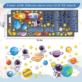 JarThenaAMCS Outer Space Astronaut Wall Stickers Cute Rocket Planet Door Stickers Large Mural Decals for Back to School Classroom Boys Room Bedroom Nursery Glass Window Decor