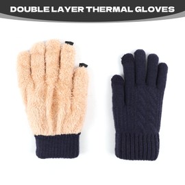 Potieero Thermal Gloves Womens Mens Ladies For Winter, Thick Knit With Fleece Lining, Touch Screen Glove For Driving Running Ski Outdoor For Women Men (Navy Blue)