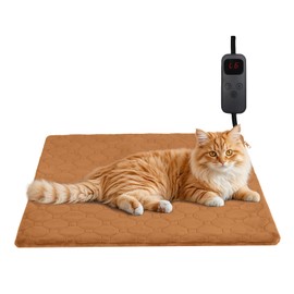 Pet Heating Pad for Cats & Dogs Indoor Outdoor, Warming Cat Heating Pad with Chew Resistant Cord, Adjustable Temperature & Time, Heated Cat Bed Mat Waterproof for Cats Small Dogs, 17.7'' × 17.7''