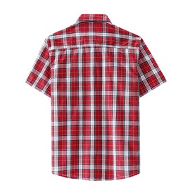JOGAL Mens Plaid Button Down Shirts Mens Short Sleeve Western Shirts Two Pocket Regular Fit Mens Button Up Casual Shirts Red Large