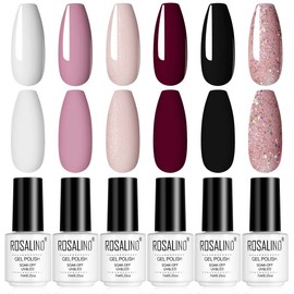 ROSALIND 6 Farben Gel Nagellack, WeiÃ Rosa Rot Nude Schwarz Glitzer Pastell Shellac Soak Off UV LED Nagellack Set Gel Nail Polish Nail Art Starter Kit 7ml 6pcs