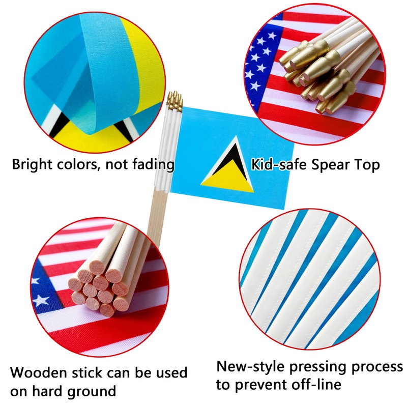 TSMD Saint Lucia Stick Flag Saint Lucian Small Mini Hand