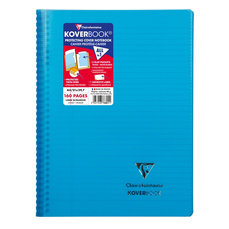 Clairefontaine 376801C College Notebook with Spiral Binding (Lined with Margin,