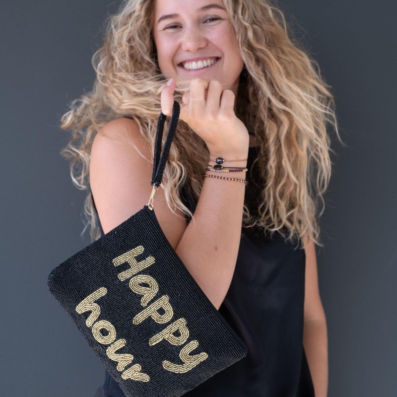 happymaker - Clutch schwarz und gold, kleine Handtasche Damen für
