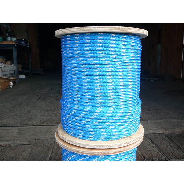 Sailboat Rigging Rope 5/16" x 100' Blue/White Double Braided Polyester Dacron Sheet Halyard Line