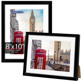 HOMERHYME 8x10 Picture Frame, Set of 2 Black Photo Frames for Tabletop or Wall Display, Fits Pictures 5x7 with Mat or 8x10 Without Mat, Poster Frame Collage with HD Plexiglass for Gallery Home Décor