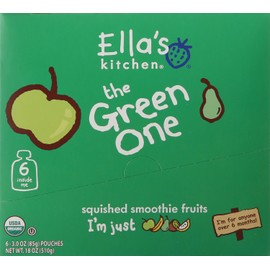 THREE PACKS of EllaS Kitchen - Organic Smoothies The Green One Fruit Smoothie - Multipack (90g