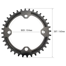 Chain Ring 38T 104BCD Mutte MTB Racing Bike Single Narrow Wide Round Chain Ring (Black, Aluminum Alloy)
