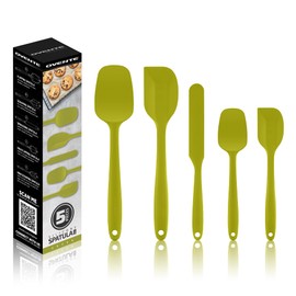 OVENTE Silicone Spatula Set of 5, Food Grade Rubber Spatula with High Heat Resistant, BPA-Free and Dishwasher Safe, Nonstick Kitchen Utensils for Baking, Cooking and Mixing, Green SP12305G