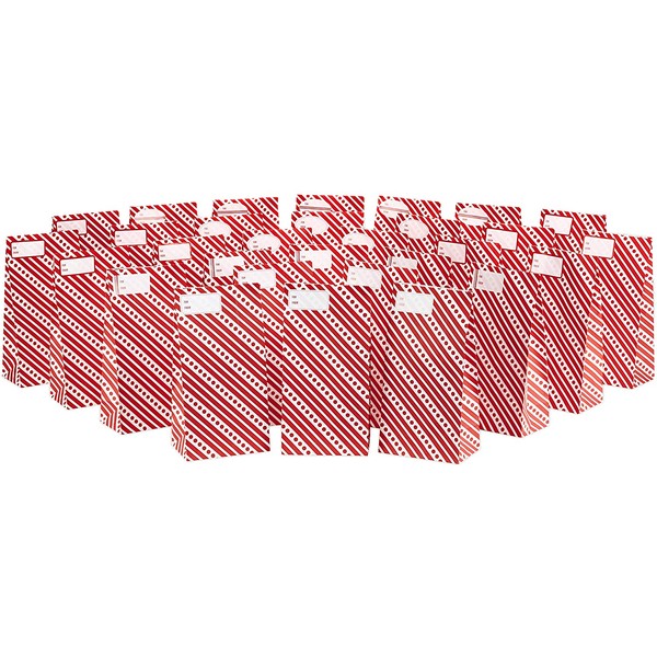Hallmark Red and White Stripe Party Favor and Wrapped Treat Bags with Gift Tag Stickers (30 Bags, 30 Labels) for Christmas, Valentines Day, Birthdays, May Day, Care Packages and More