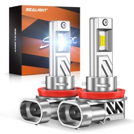 SEALIGHT H11/H9/H8 Light Bulb, 800% Brighter than Halogen, 6500K Output Canbus Ready, 44,000LM Powersports IP68 60000Hrs Lifespan, 1：1 Size Installation, Pack of 2