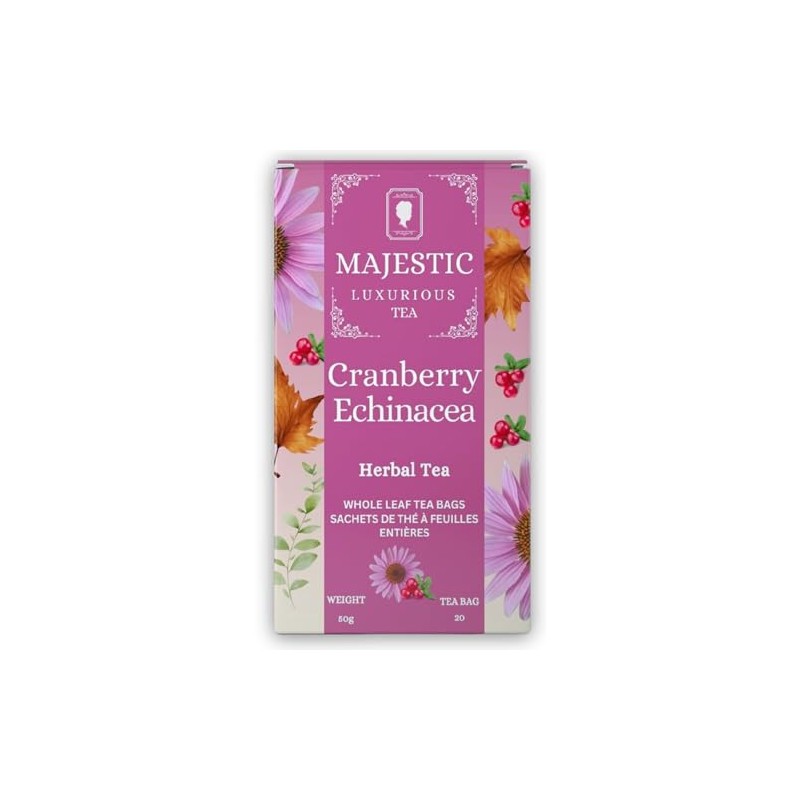 Majestic Tea_ CRANBERRY ECHINACEA | Caffeine Free | Individually Wrapped