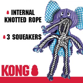 KONG Floppy Knots Combo Dog Toy - Hippo and Elephant Bundle - Interal Knotted Rope with Squeakers and Less Stuffing - Medium/Large