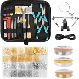 Kit de fabricación de joyas para adultos, suministros de joyería con herramientas para hacer joyas, alicates de joyería, alambres de joyería, hallazgos, cadenas de collares, lupa y bolsa de