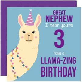 3rd Great Nephew Llama Birthday Card - Llamazing - Funny Llama Great-Nephews Birthday Card for 3 Year old Kids three, third