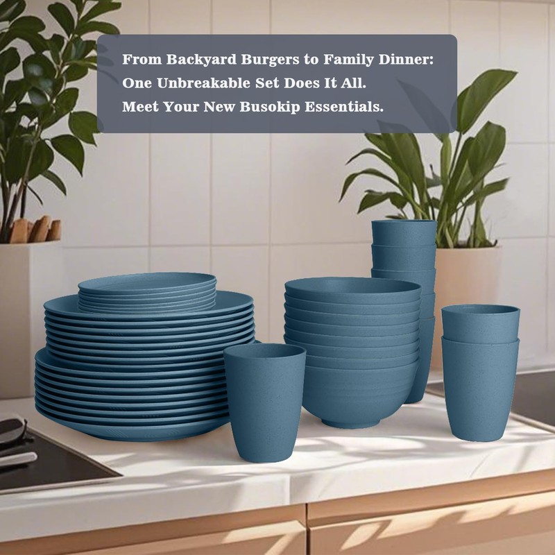 BUSOKIP Wheat Straw Dishes Set 40 PCS, Unbreakable Dinnerware Set