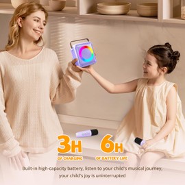 Ankuka Karaoke Toy for Kids & Adults with 2 Microphones, Portable Karaoke Machine with LED Light and Voice Change Effects, Gifts for Age 3-18 Years Boys Girls (Purple)