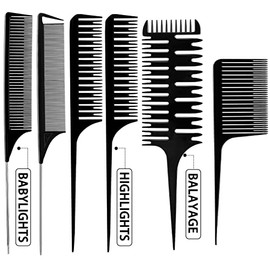Patelai Juego de 6 peines para resaltar, tejer el cabello, peine para tejer, seccionar, laminar, cola de rata, peinado para reflejos, balayage, colora