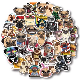 Cute Pug Stickers, 50 Pcs Kawaii Dog Stickers Pack, Waterproof Funny Pet Puppy Vinyl Sticker Decals
