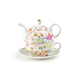 Gracie China Shop Spring Flowers with Hummingbird Fine Porcelain Tea For One Set, Regular