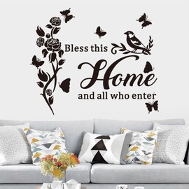Family Wall Stickers for Living Room: Inspirational Home Quotes Vinyl Art Wall Decals for Kitchen Dining Room Bedroom Bathroom Apartment - Bless This Home and All Who Enter 24" X 20"