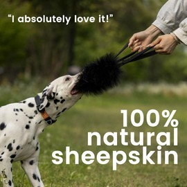 HOWGO Dog Rope Toy - Double Handle Dog Bungee Chaser Toy 100% Sheepskin,Sheep Smell Tug Toy for All Breeds(Mountain Green, Large)