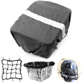 FAELNK Bicycle Basket Rain Cover Luggage Net with Reflective Strips - Waterproof Cover for Most Bicycle Baskets - Black