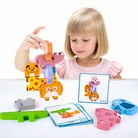 FARSEE 10 Juegos de apilamiento de Animales para niños, Juguetes de Equilibrio, Bloques Montessori, Bloques de construcción para niños, hogar, Fiesta, etc.