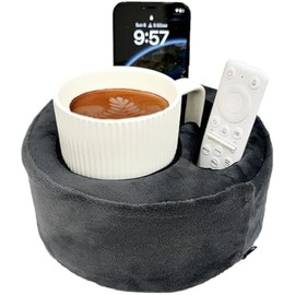 Xchouxer Couch Cup Holder Pillow, Sofa and Bed Organizer Caddy for Drinks, Remotes, Phones (Gray)