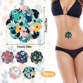 30 Stück Einweg-Rizinusöl-Packungseinlagen für Den Bauchnabel, Auslaufsicheres Selbstklebendes Saugfähiges Kompressenwickel aus Bio-Baumwolle mit Blumenmuster