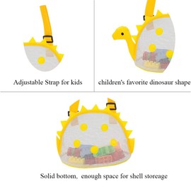 Auony Beach Toy Mesh Beach Bag Kids Shell Bag Dinosaur Beach Sand Toy Totes for Holding Shells Beach Toys Sand Toys Swimming Accessories for Boys Girls Picking Up Shells (Yellow)
