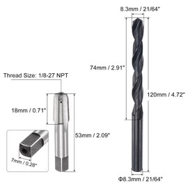uxcell Tap and Drill Bit Set, 1/8-27 NPT Thread Tap & 21/64" Black Oxide Twist Drill Bit, Straight Flute Tap Tapping Threading Repair Tool Kit