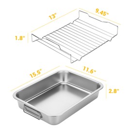 Tifanso Stainless Steel Roasting Pan - Heavy Duty Turkey Roasting Baking Broiler Oven Pan with Rack and Handle for Oven, High Sided Easy to Clean Induction Roast Tray for Chicken, Vegetable, Lasagna