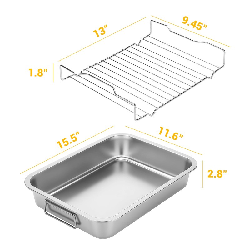Tifanso Stainless Steel Roasting Pan - Heavy Duty Turkey Roasting