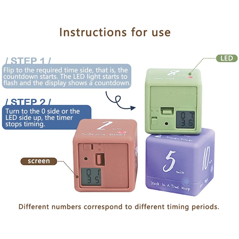 Cube Timer 5/10/20/30 Minutes Countdown Timer, Kitchen Timer,Time Management for