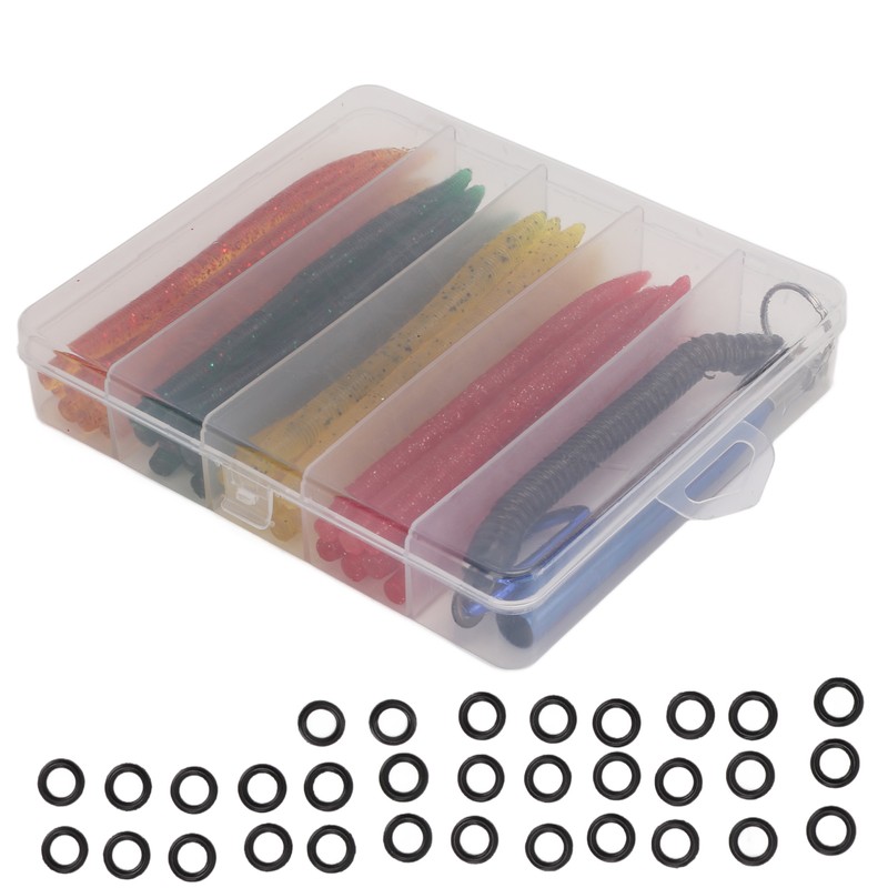 65pcs/box Soft Worm Bait Fishing Lures Kit with Rubber O