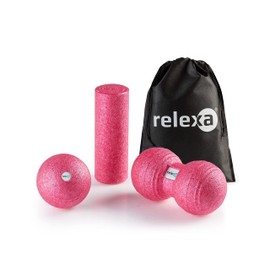 Relexa Fascia Set, Mini 3-Piece Full Body Training Kit with Fascia Roller, Twinball & Fascia Ball, Area and Point Self Massage, incl. Fascia eBooklet, in Various Colours