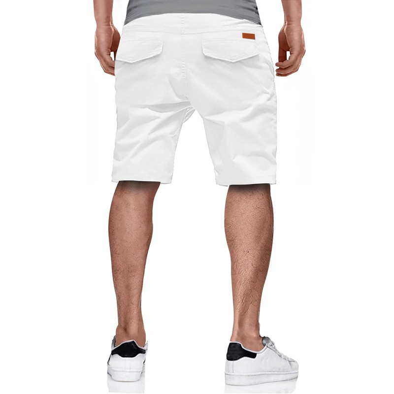 Hmiya Men's Summer Chino Shorts, Cotton, Elastic Waist with Pockets,