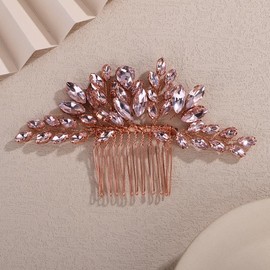 Teyglen Bridal Crystal Hair Comb Full Rhinestone Wedding Hair Comb Pink Teardrop Crystal Hair Piece for Bride Wedding Hair Accessories for Women Bridal Headpiece (Pink)