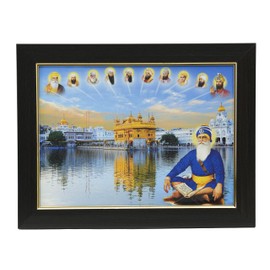 Golden Temple Ten Sikh Guru And Baba Deep Singh Ji Sitting Photo Frame Wall Art Hanging For Home 28 X 36 CM | Gift For Punjabi Home Decor House Warming Diwali Gift