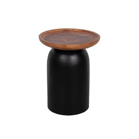 East at Main Indigo Road by Egypt Sherrod Makoa Pedestal Side Table, Handcrafted Munggur Wood Side Table with Round Tray Top, Japandi-Inspired Design, W: 13.5" | D: 13.5" | H: 18" (Black)