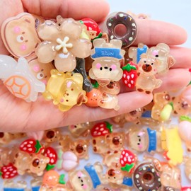 100PCS Slime Charms Cute Set Bulk Brown Kawaii Resin Charms Flatback Bright Fun Slime Trinkets Sets, Crocs Case Ornament Scrapbooking Embellishments for DIY Crafts Making Kits