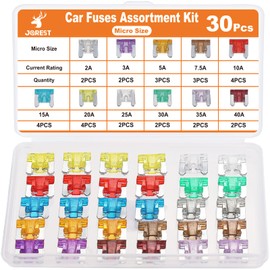 JOREST 30 PCS Car Fuses, For Car/Truck/Motorcycle (2A 3A 5A 7.5A 10A 15A 20A 25A 30A 35A 40A), Low Profile Flat Fuse