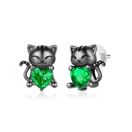 Hypoallergenic Earrings for Girls Women: 925 sterling silver Cute Black Cat Cubic Zirconia Earrings Studs for Sensitive Ears Cat Gifts for Girls Christmas Jewelry