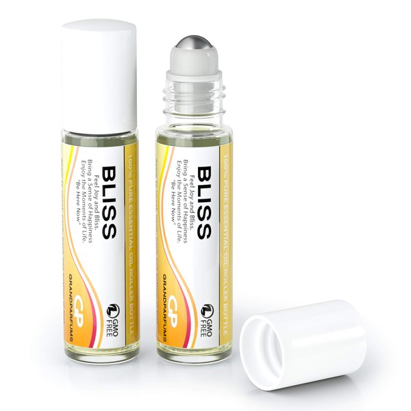 Bliss Essential Oil Blend Roll On for Happiness, Calm, Bliss, Destress & Emotional Support, with Lemon, Ylang-Ylang, Cedarwood & Jasmine- 100% Pure High Potency Therapeutic Grade by Grand Parfums (1)