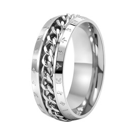 Nanafast Spinner Rings for Men, 8mm Stainless Steel Chain Ring for Men Women, Fidget Ring for Anxiety, Viking Rings-Unique Chain Ring Viking Rune Rings Jewelry Gift-Silver9